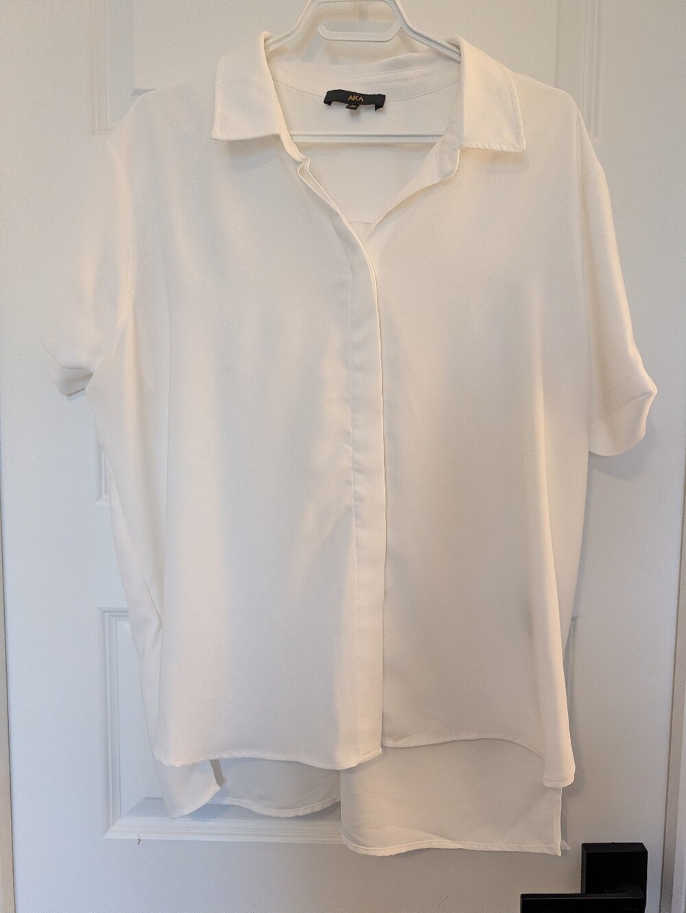 White Short-Sleeve Button-Front Blouse